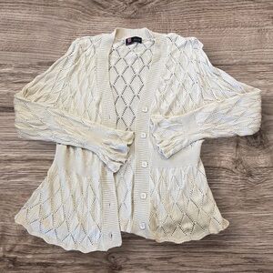 NWOT • Kancy Kole Cream Ruffled Cardigan
